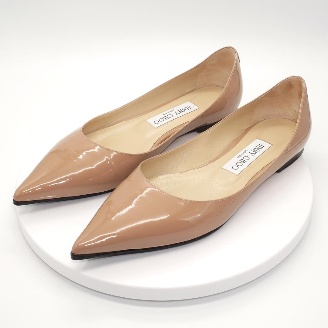 37.5　JIMMY CHOO　ジミーチュウ　フラット　ベージュ　ゴールドロゴ