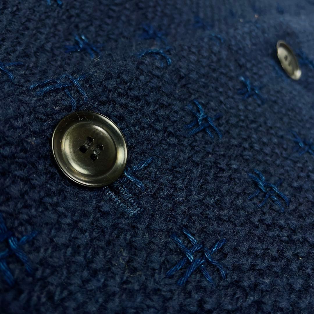 ブルーブルー 刺し子ウール インディゴ染め 裏地ボア ハーフコート 1 ネイビー