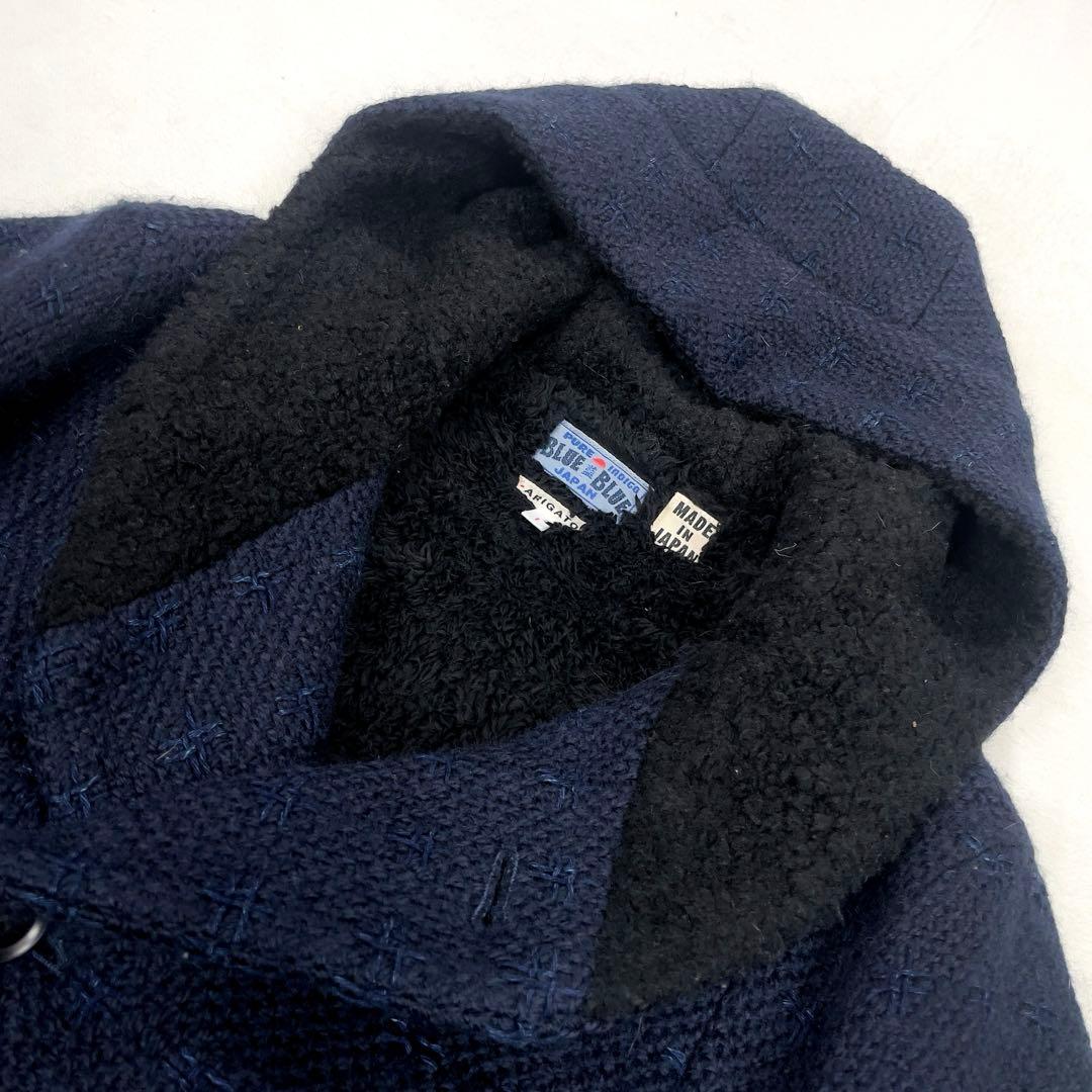 ブルーブルー 刺し子ウール インディゴ染め 裏地ボア ハーフコート 1 ネイビー