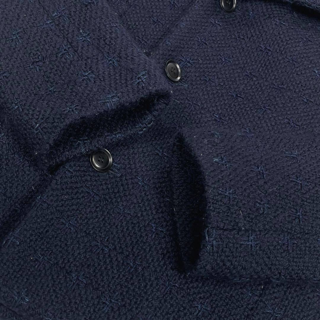 ブルーブルー 刺し子ウール インディゴ染め 裏地ボア ハーフコート 1 ネイビー
