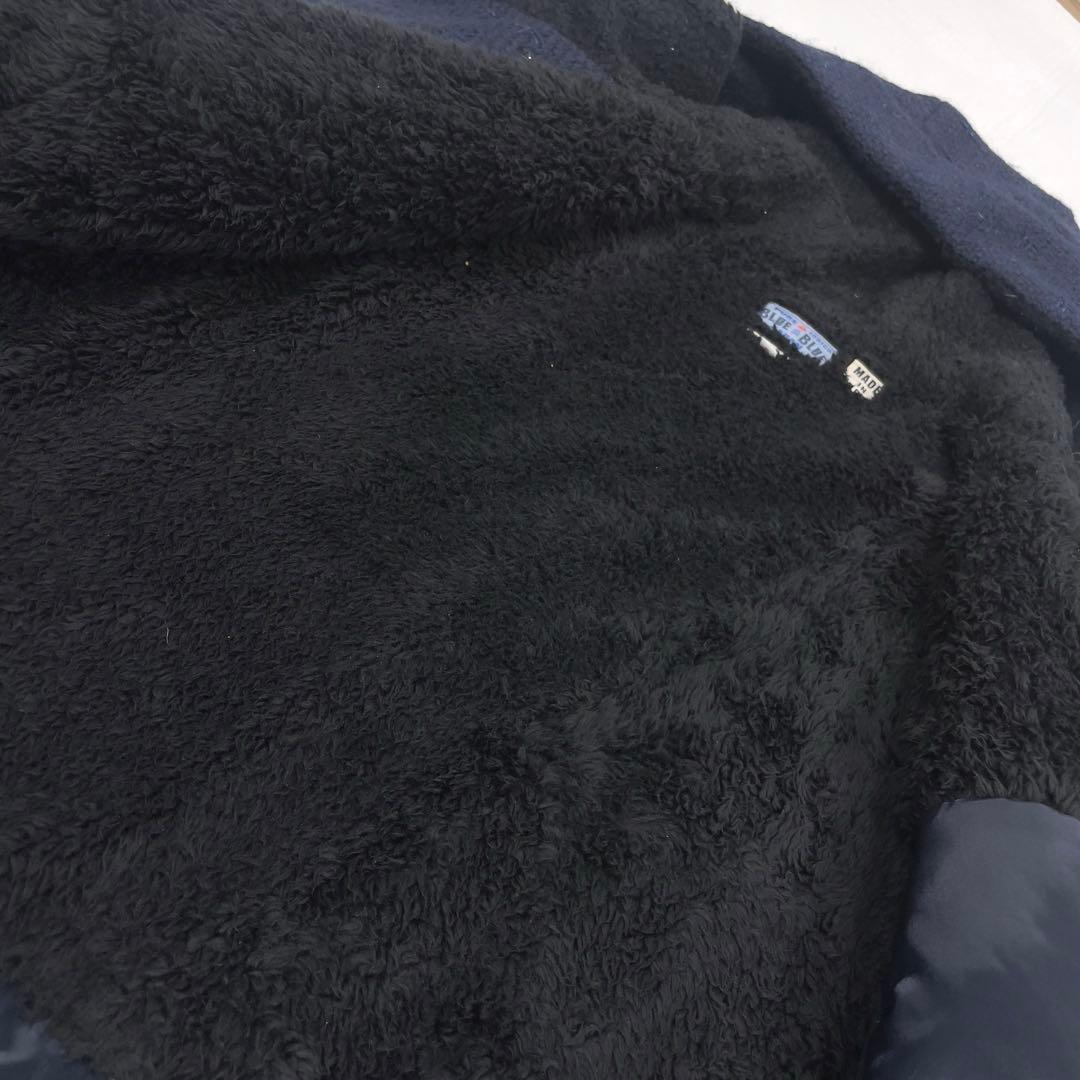 ブルーブルー 刺し子ウール インディゴ染め 裏地ボア ハーフコート 1 ネイビー