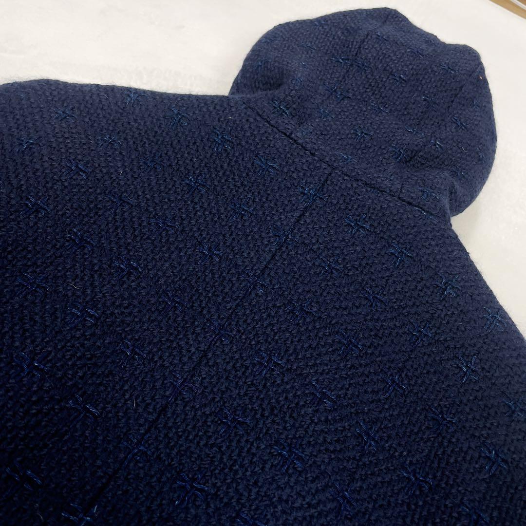ブルーブルー 刺し子ウール インディゴ染め 裏地ボア ハーフコート 1 ネイビー