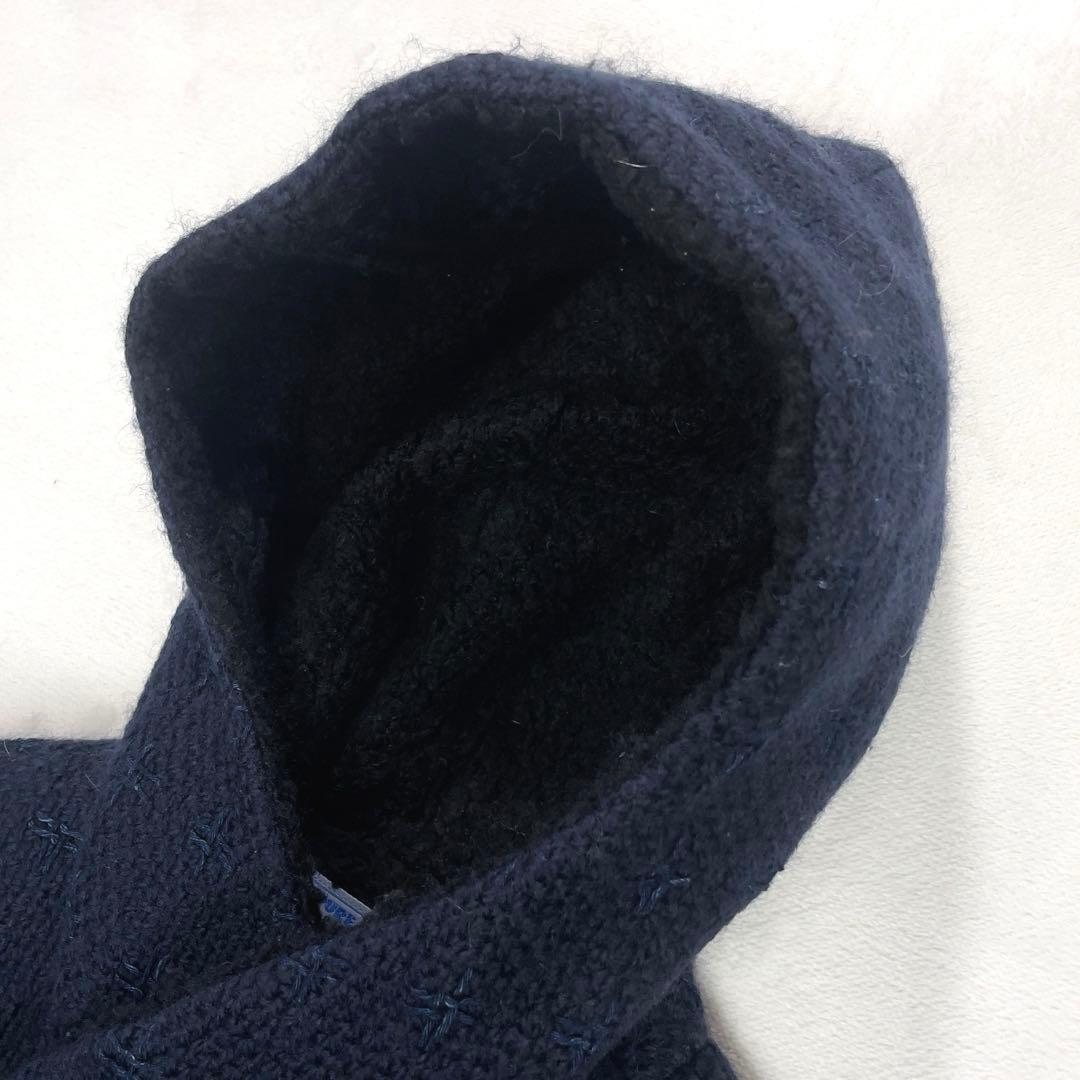 ブルーブルー 刺し子ウール インディゴ染め 裏地ボア ハーフコート 1 ネイビー