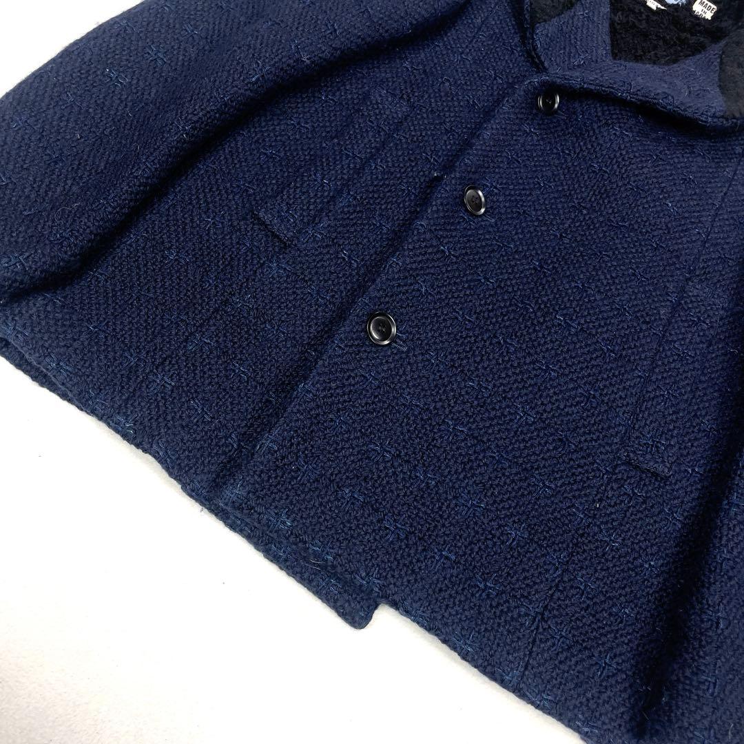 ブルーブルー 刺し子ウール インディゴ染め 裏地ボア ハーフコート 1 ネイビー