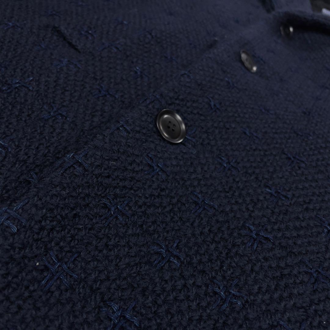 ブルーブルー 刺し子ウール インディゴ染め 裏地ボア ハーフコート 1 ネイビー
