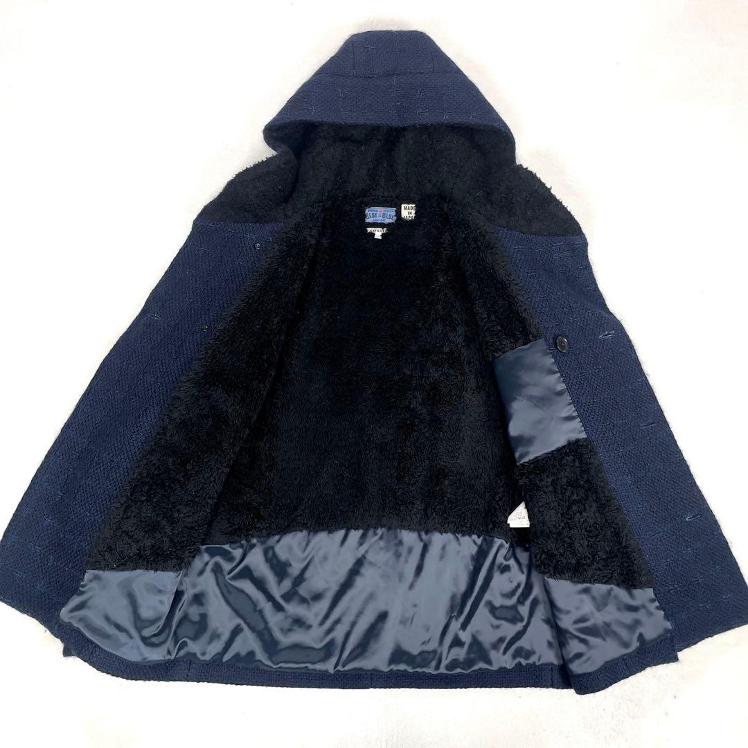 ブルーブルー 刺し子ウール インディゴ染め 裏地ボア ハーフコート 1 ネイビー