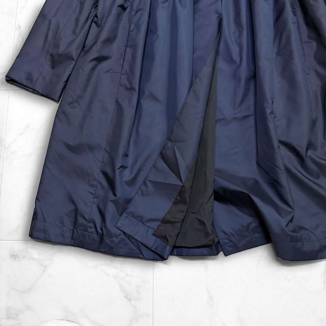 ヨーコチャン ナイロンコート タック ギャザー ネイビー ノーカラー 軽量