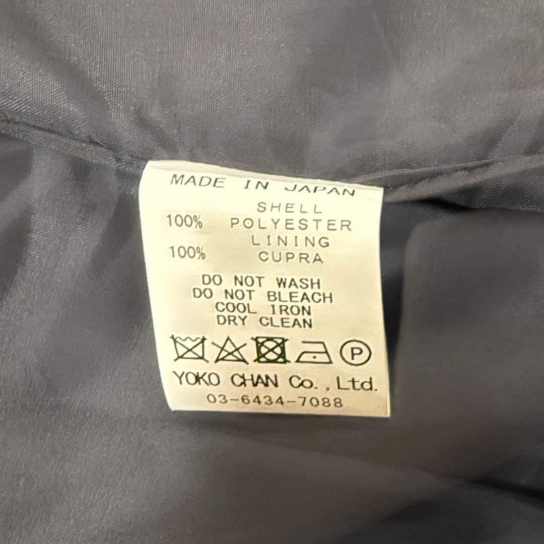 ヨーコチャン ナイロンコート タック ギャザー ネイビー ノーカラー 軽量