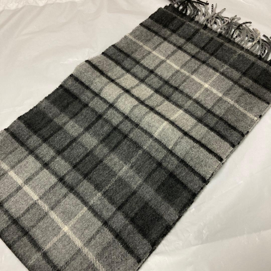 美品 ジョンストンズ カシミヤ100％ マフラー グレー チェック