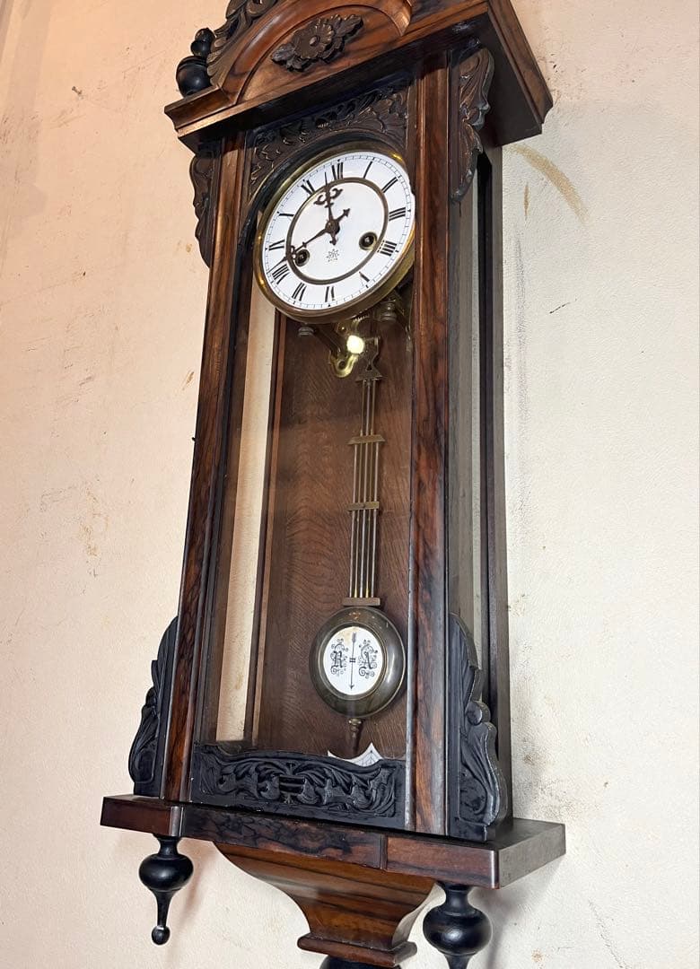 ユンハンス　黒柿　柱時計　古時計　振り子　レトロ　精工舎　ゼンマイ　アンティーク