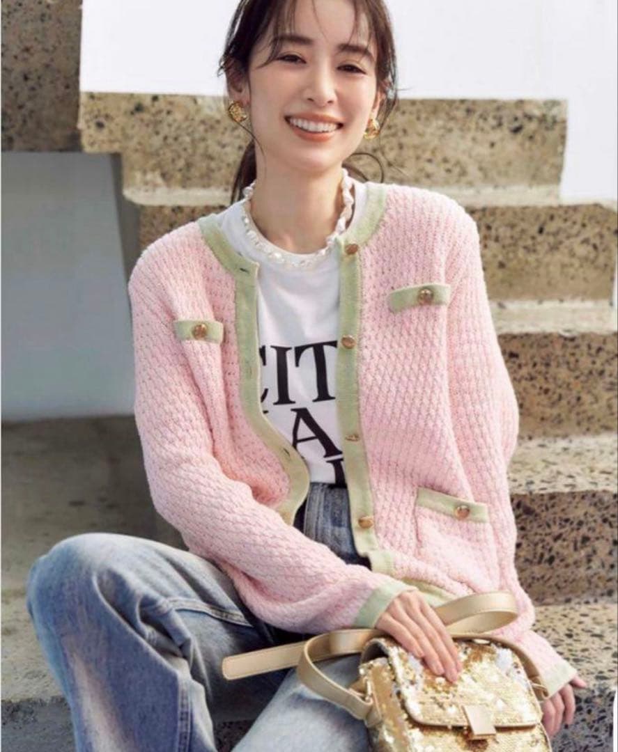 新品★Apuweiser-riche　配色ニットジャケット　カーディガン　M