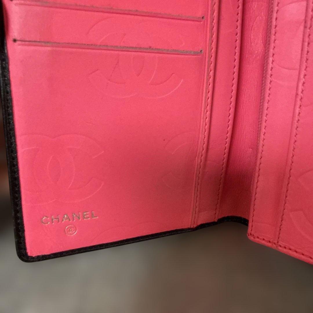 CHANEL カンボンライン　ブラック&ピンク　長財布