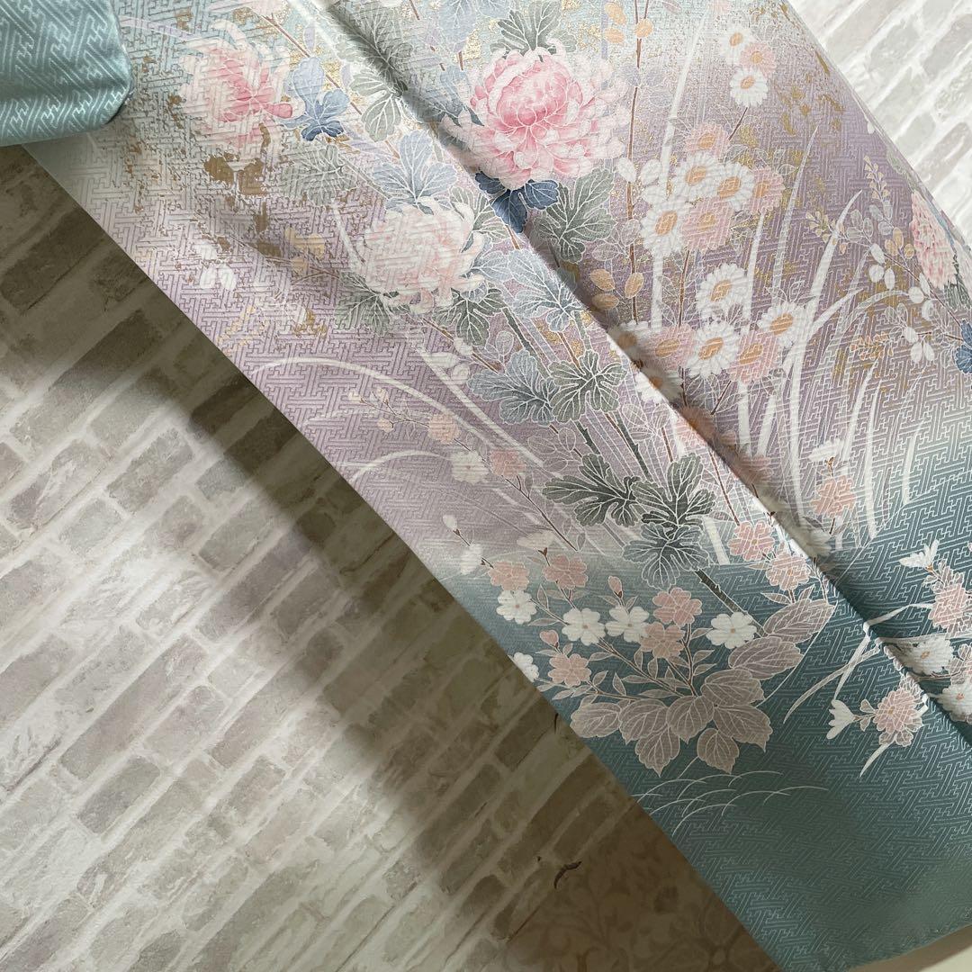 訪問着　フルセット　友禅　紗綾形地紋　金彩加工　鮮やか　入学式　卒業式　L2