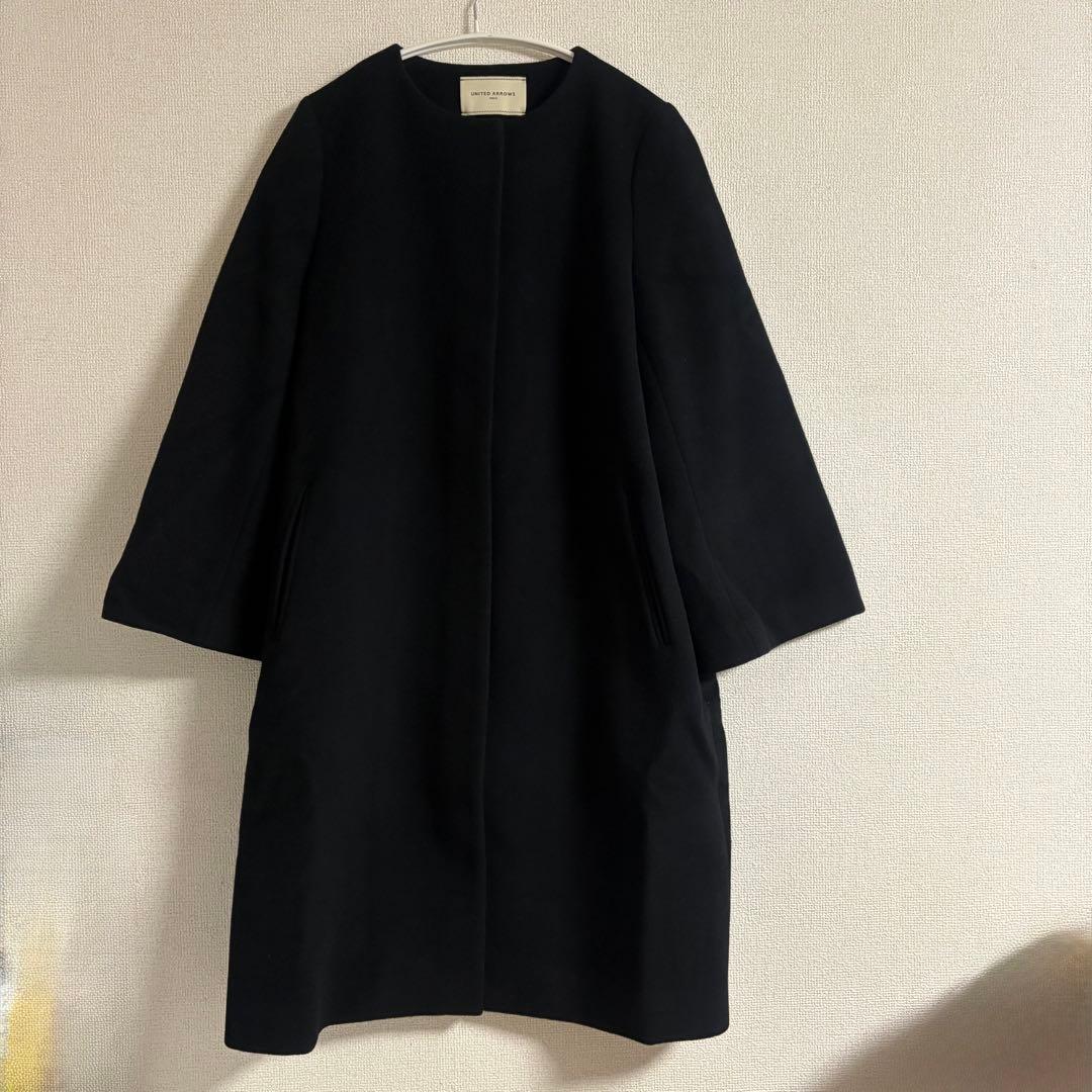 極美品✨ユナイテッドアローズ ブラック カシミヤ混 ロングコート