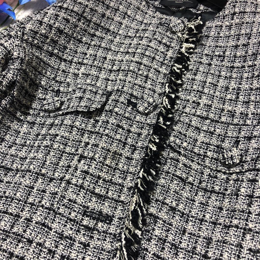 近年モデル✨　マックスマーラ　ノーカラージャケット　ツイード　フリンジ　グレー