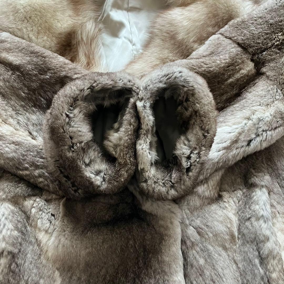 【美品】ミンク　フォックス　毛皮　高級毛皮 リアルファーコート グレージュ