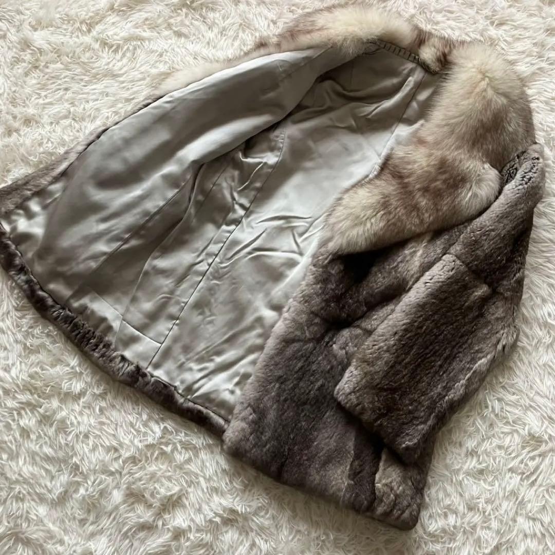 【美品】ミンク　フォックス　毛皮　高級毛皮 リアルファーコート グレージュ