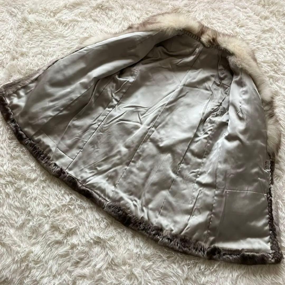 【美品】ミンク　フォックス　毛皮　高級毛皮 リアルファーコート グレージュ