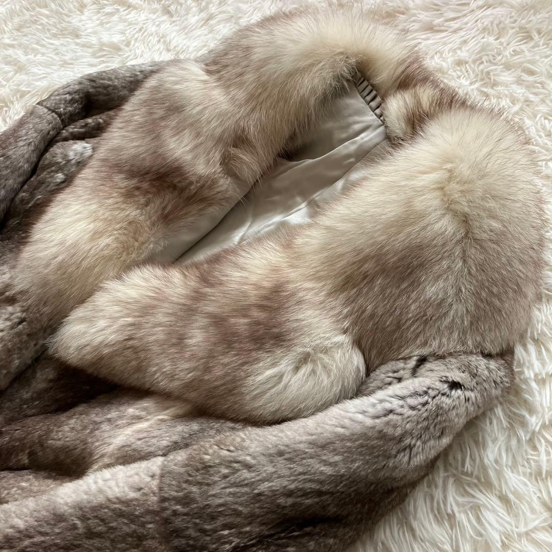 【美品】ミンク　フォックス　毛皮　高級毛皮 リアルファーコート グレージュ