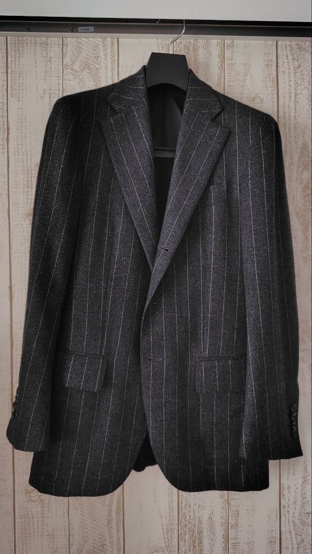ZERBINOイタリアナポリ製グレー ストライプダブルベストスリーピース スーツ