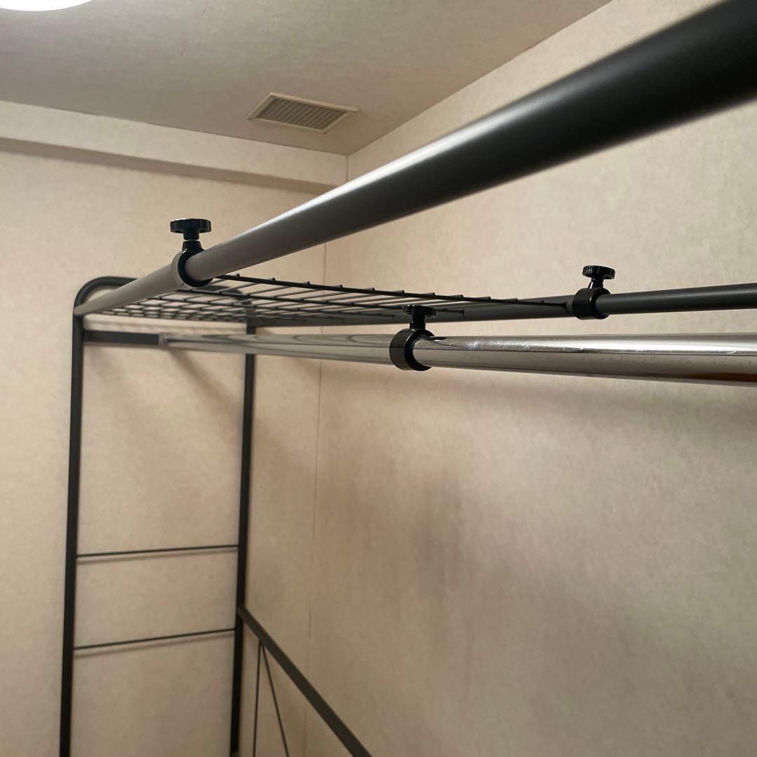 送料込　スチール製　パイプハンガー　ラック 上棚付き　大型