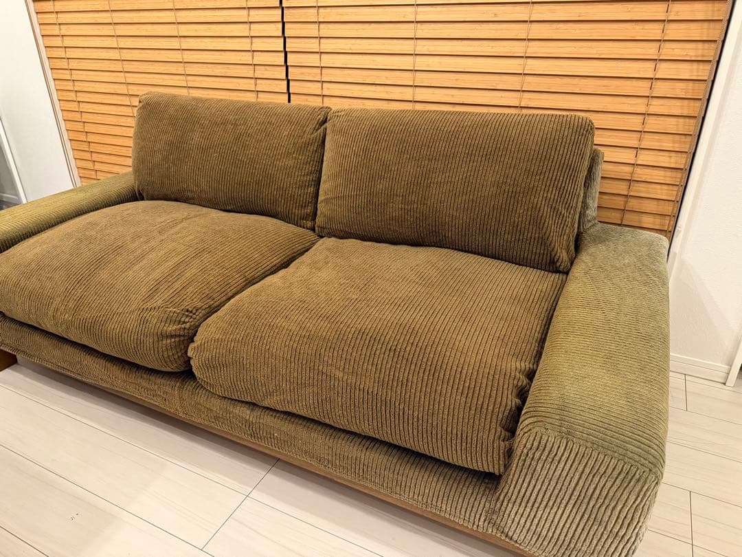 Re:CENO 3人掛けソファー folk（オリーブ：コーデュロイ／12cm脚）