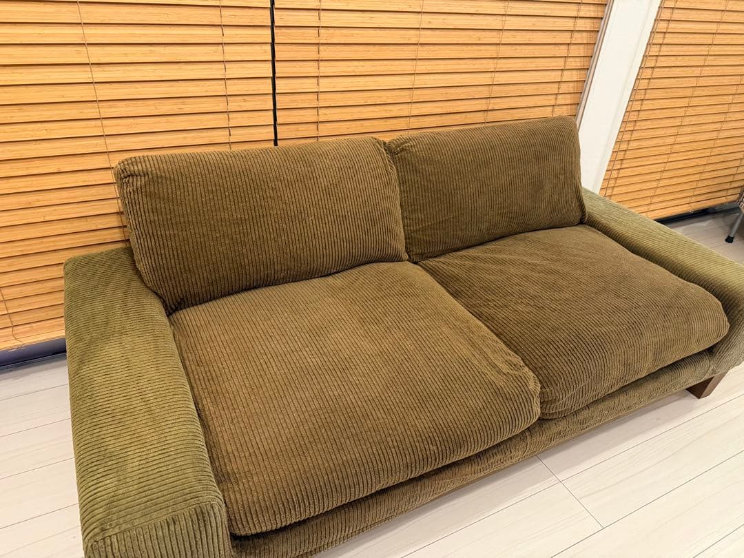 Re:CENO 3人掛けソファー folk（オリーブ：コーデュロイ／12cm脚）