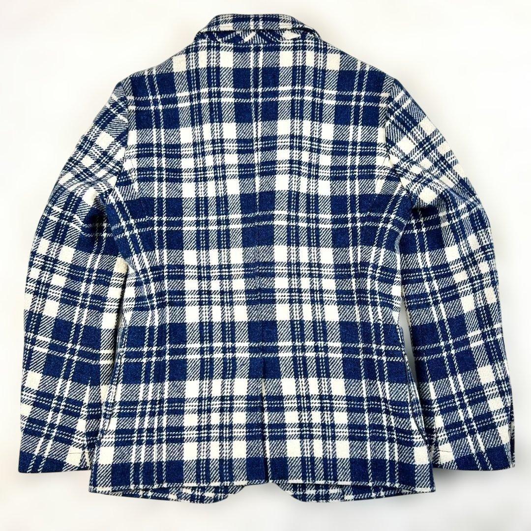 ハリスツイード テーラードジャケット チェック M ネイビー 白 本切羽 ウール