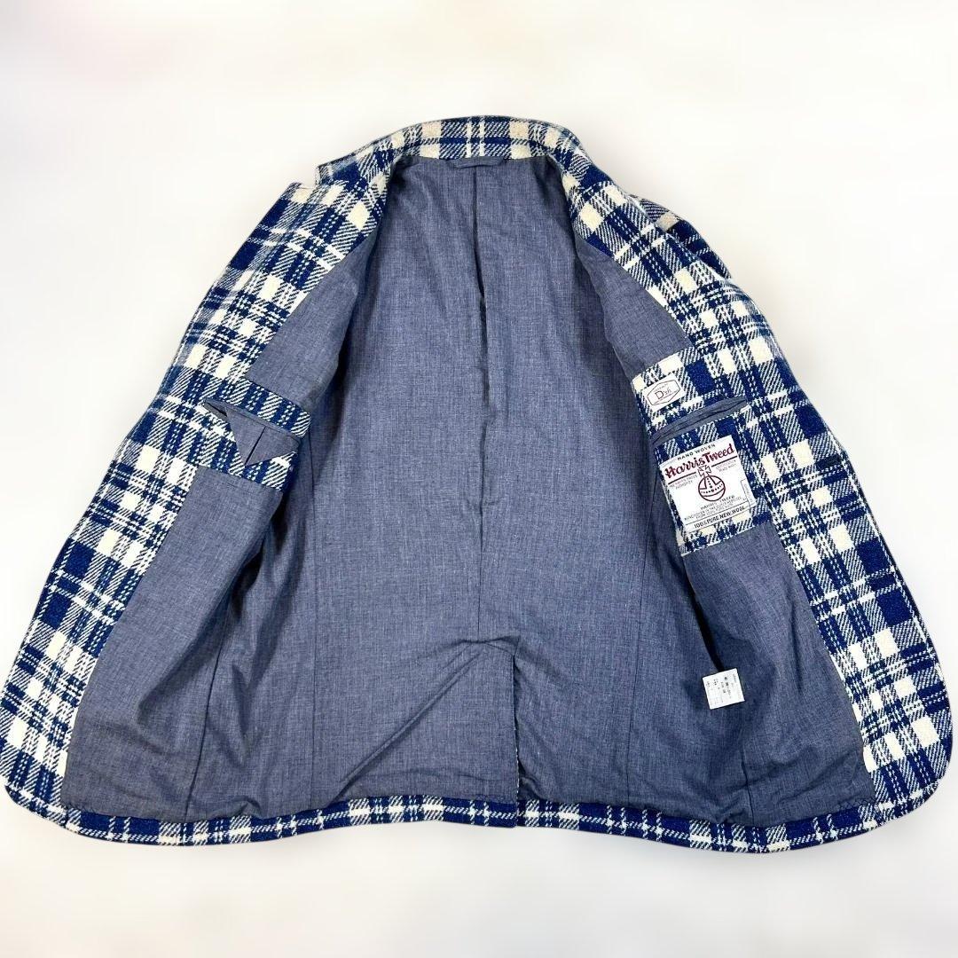 ハリスツイード テーラードジャケット チェック M ネイビー 白 本切羽 ウール