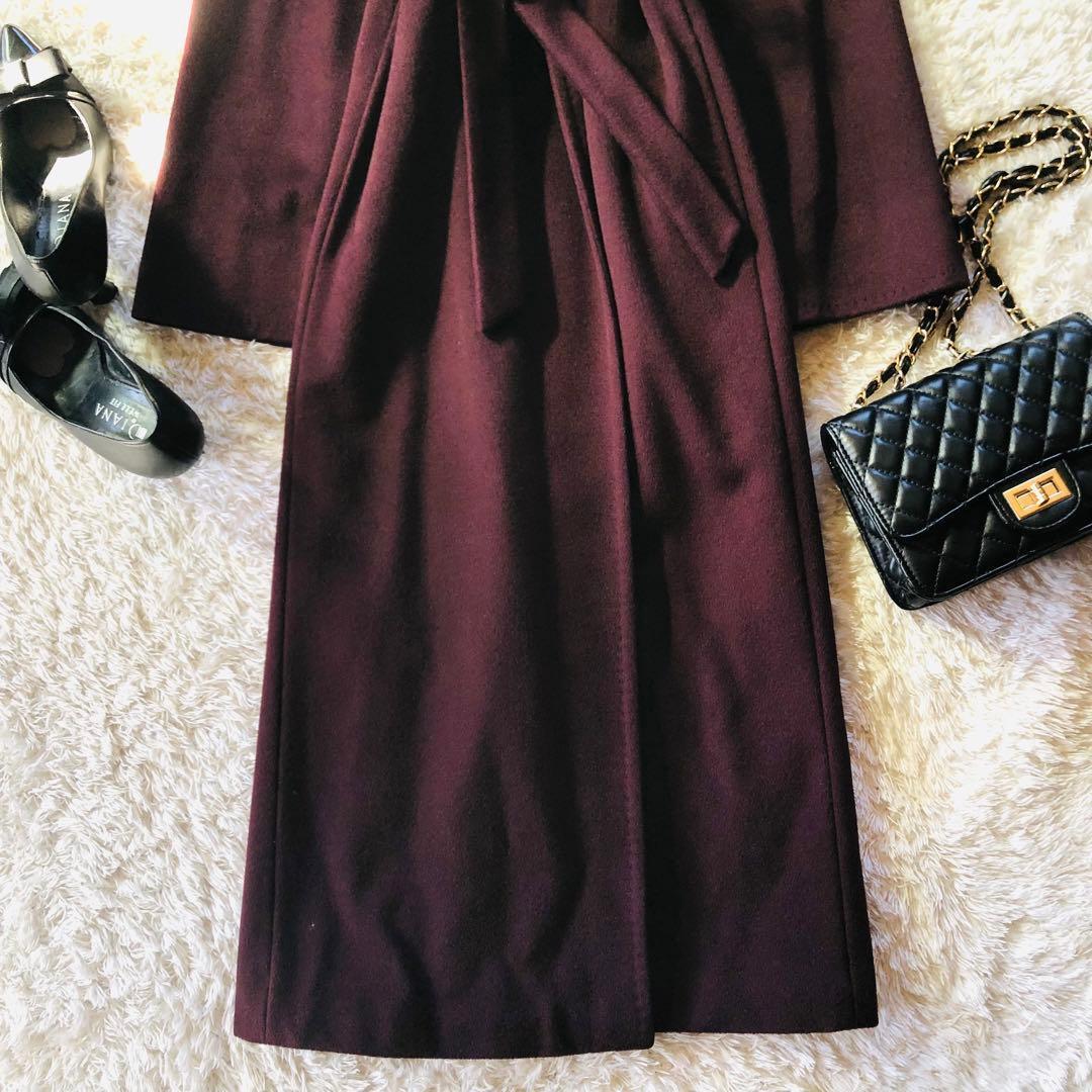 42大きめ✨希少色 極美品 マックスマーラ ベルテッドコート アルパカ ワイン