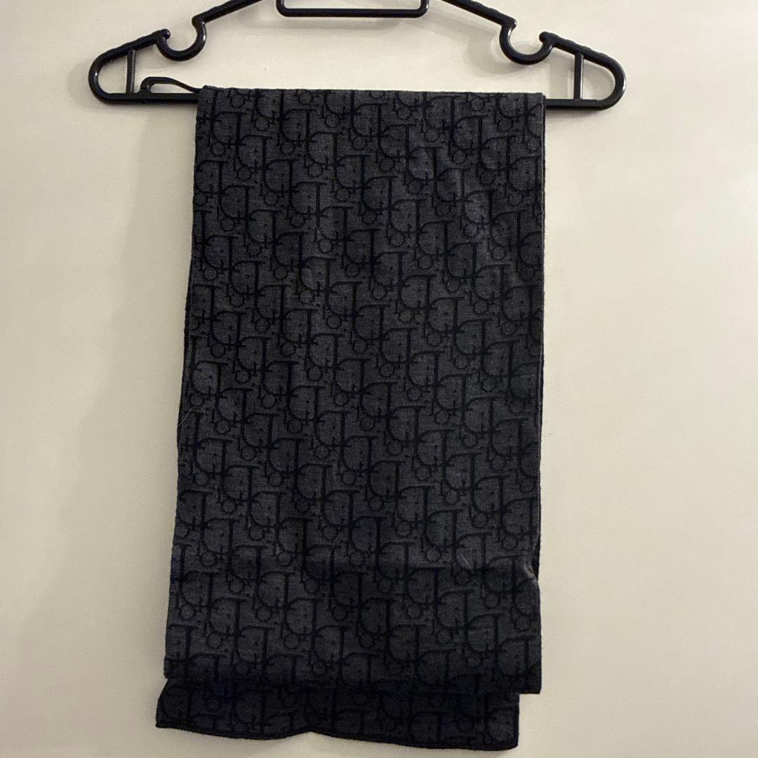 Dior ロゴパターン マフラー 100%ウール グレー