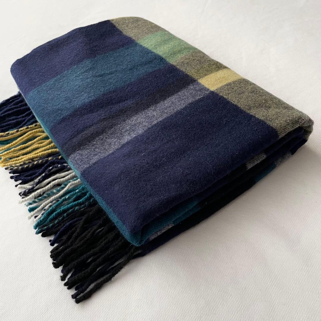 美品！IENAカシミヤストール 大判マフラー チェック イエナ ネイビー 紺色