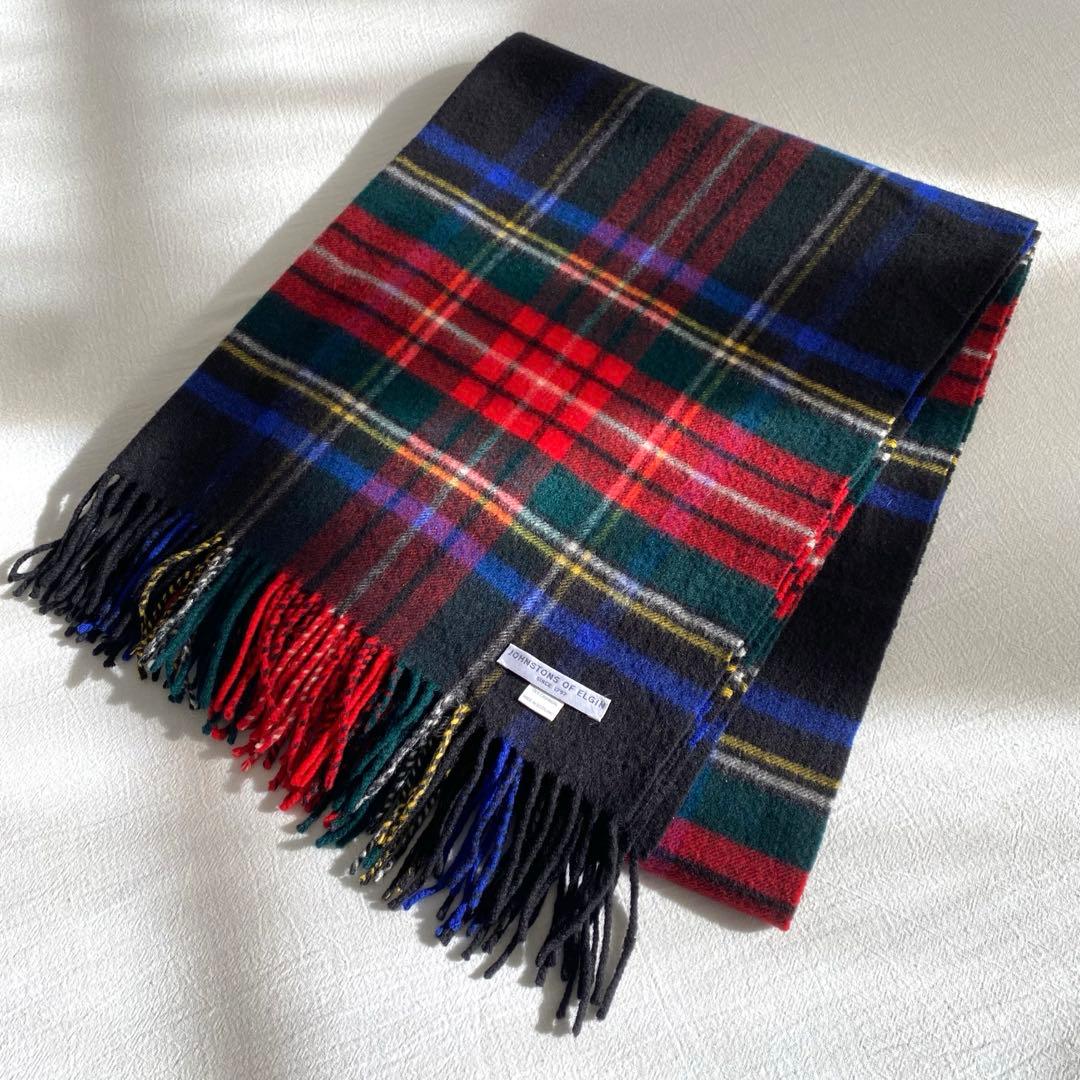 JOHNSTONS OF ELGIN △∴*チェック柄 大判ストール カシミヤ