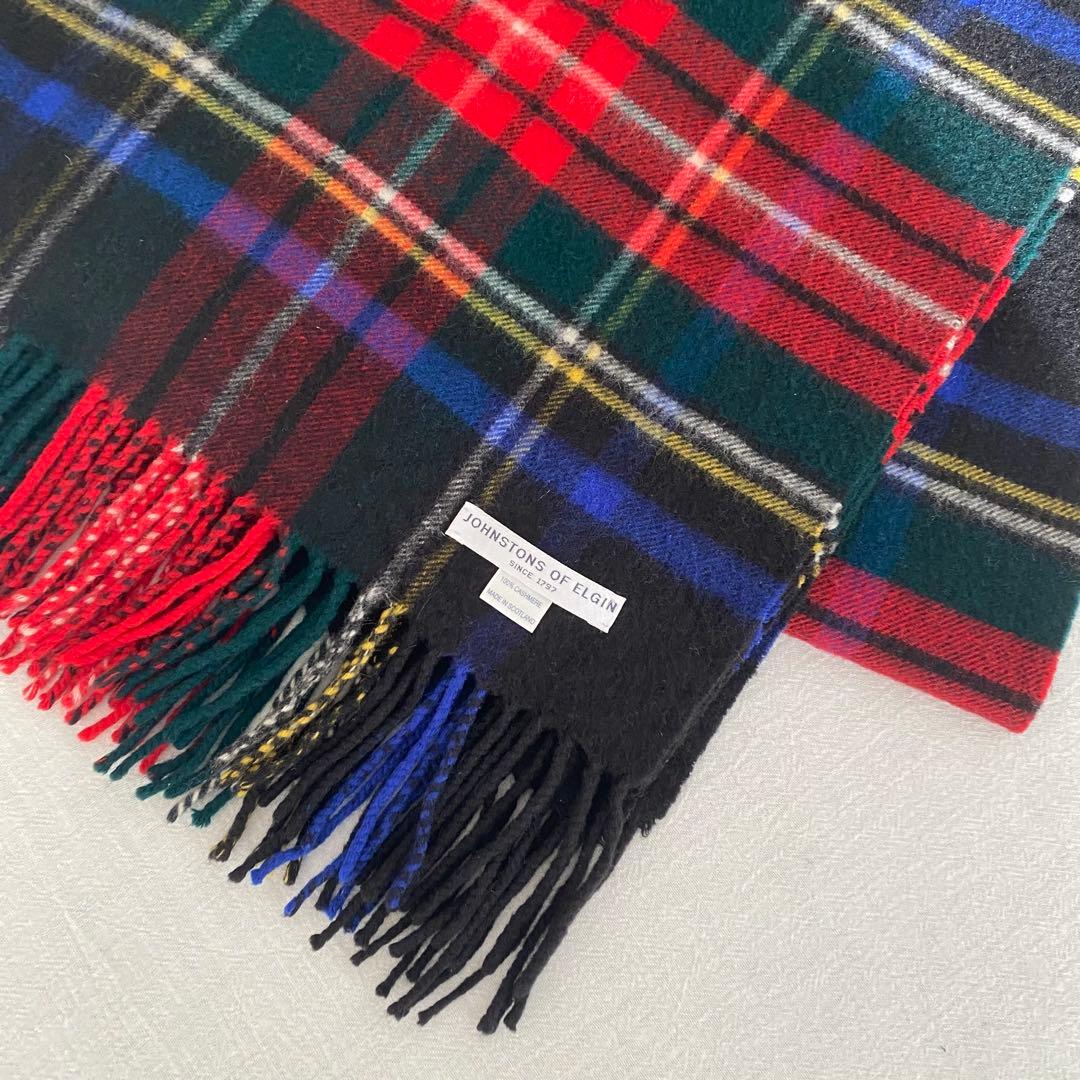 JOHNSTONS OF ELGIN △∴*チェック柄 大判ストール カシミヤ