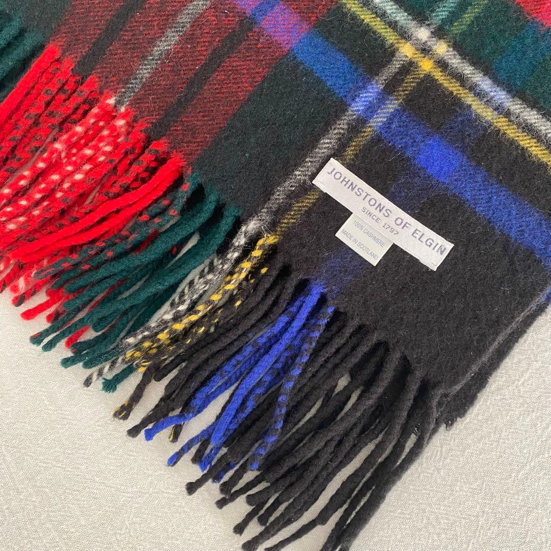 JOHNSTONS OF ELGIN △∴*チェック柄 大判ストール カシミヤ