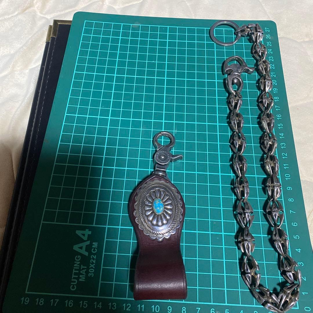 925 ウォレットチェーン　フックターコイズスタンプ柄