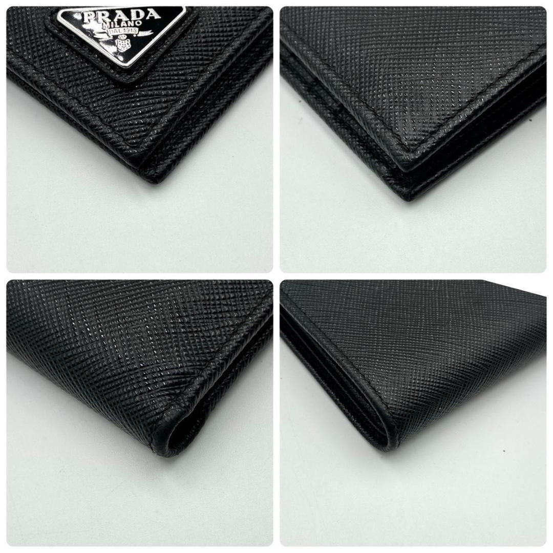 YYY　プラダ 折り財布 サフィアーノ 三角ロゴ 黒 付属品有