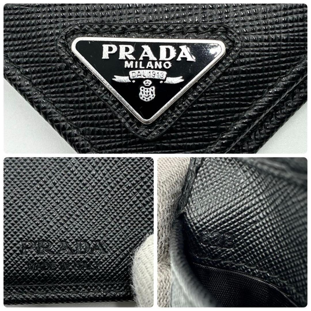 YYY　プラダ 折り財布 サフィアーノ 三角ロゴ 黒 付属品有