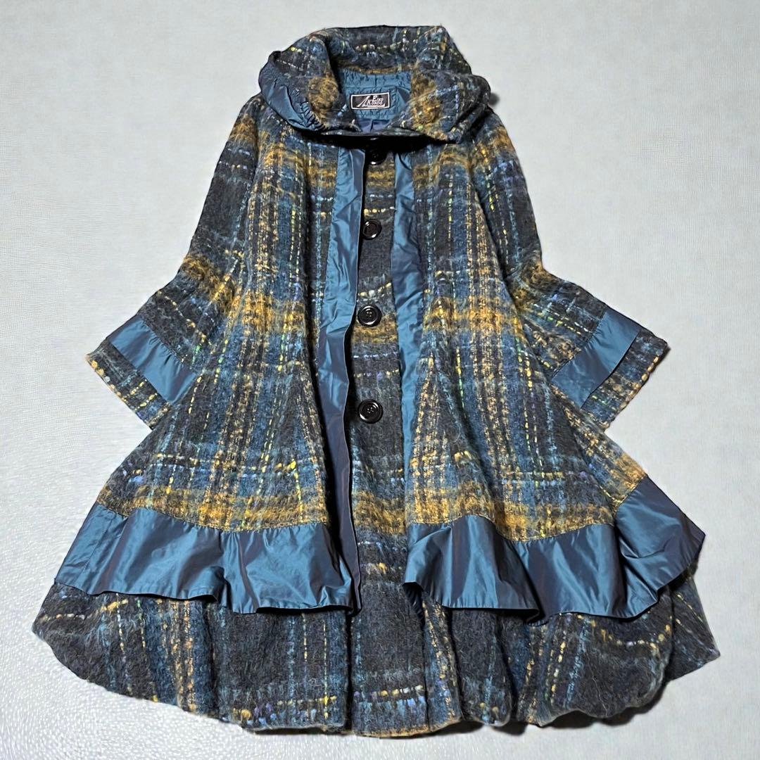 美品✨エイココンドウ　42 ウール　チェック　異素材　コート