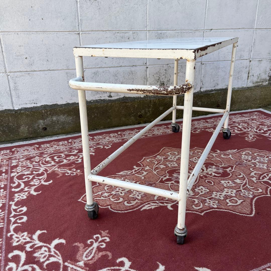 古道具ビンテージ◾️鉄アイアン シャビーな風合い キャスター付き 作業台 テーブル