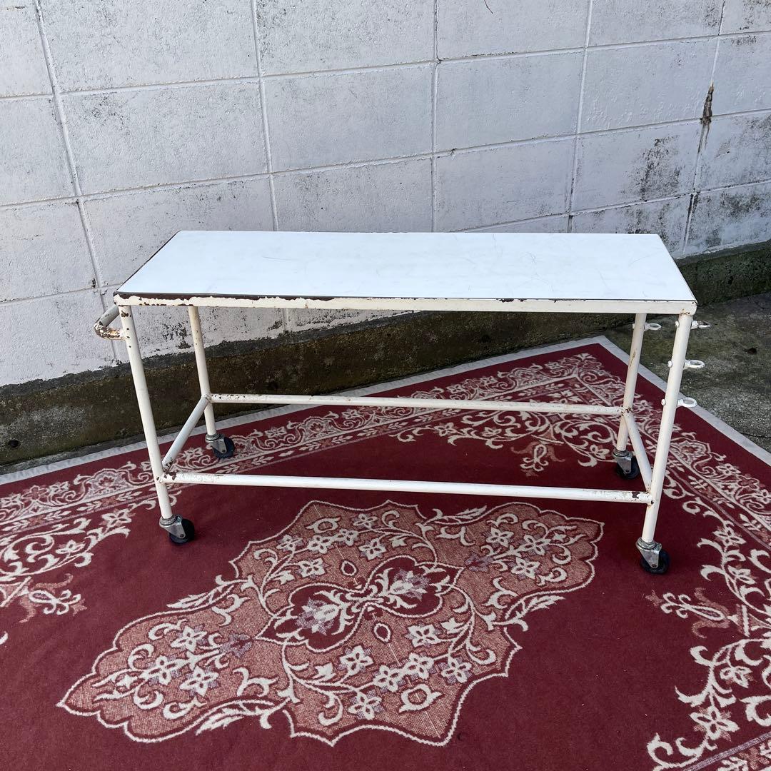 古道具ビンテージ◾️鉄アイアン シャビーな風合い キャスター付き 作業台 テーブル