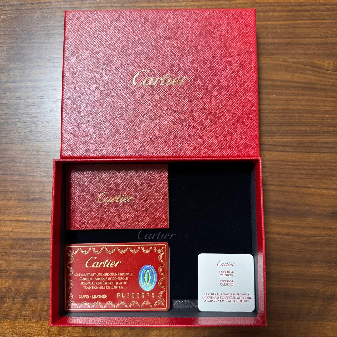 Cartier カルティエ 二つ折り財布 メンズ 黒 レザー カボションライン
