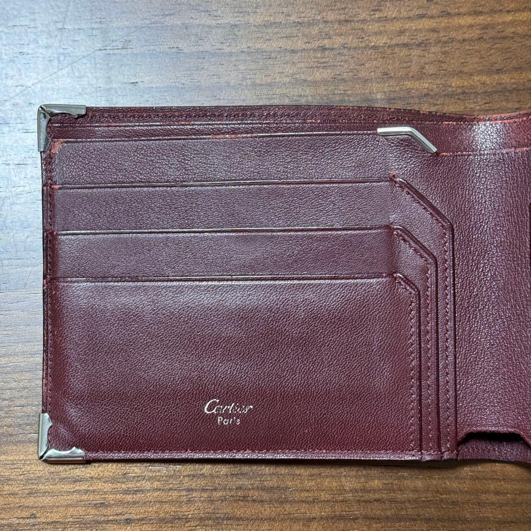 Cartier カルティエ 二つ折り財布 メンズ 黒 レザー カボションライン
