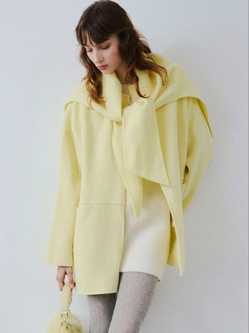 最終値下げ！FRAY I.D マフラー付ノーカラーリバーミドルコート