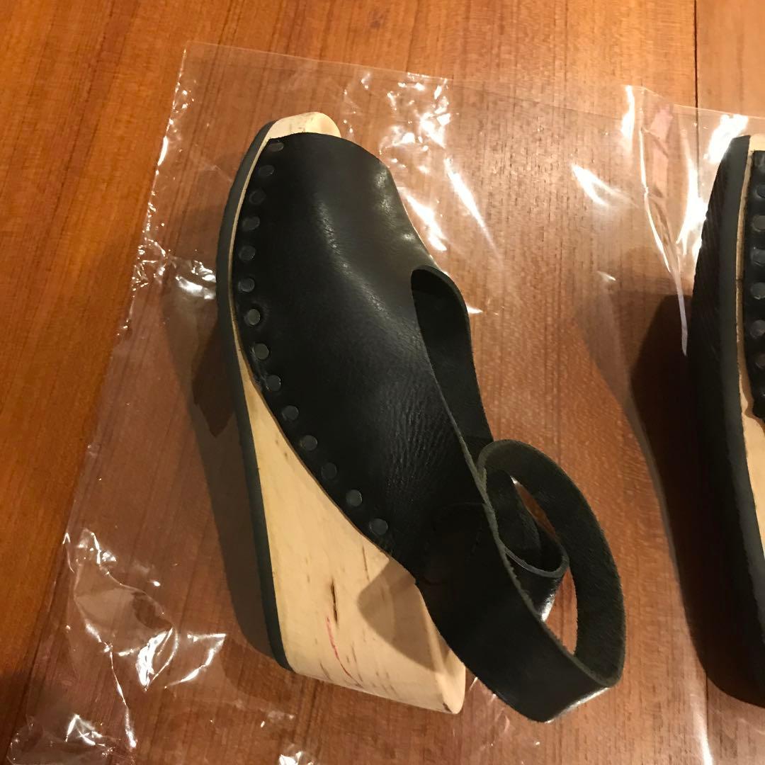 再値下げ　trippen アンクルベルト　ウッドウェッジソール　レザーサンダル