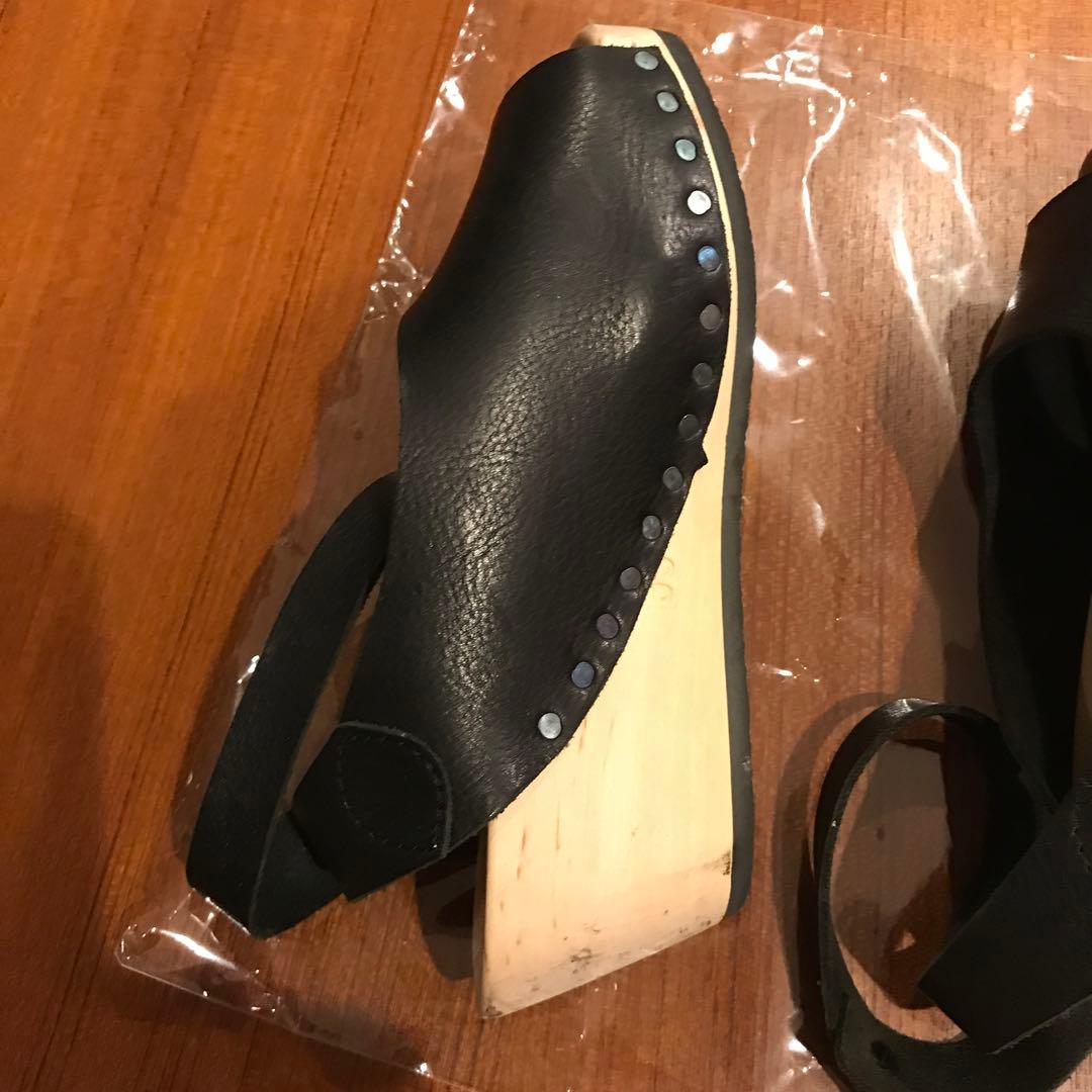 再値下げ　trippen アンクルベルト　ウッドウェッジソール　レザーサンダル