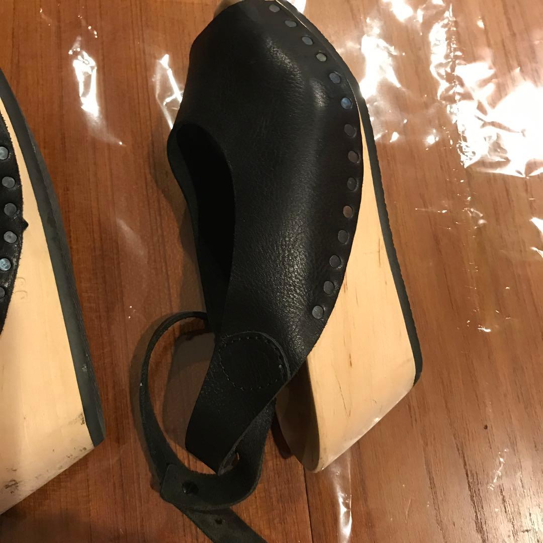 再値下げ　trippen アンクルベルト　ウッドウェッジソール　レザーサンダル