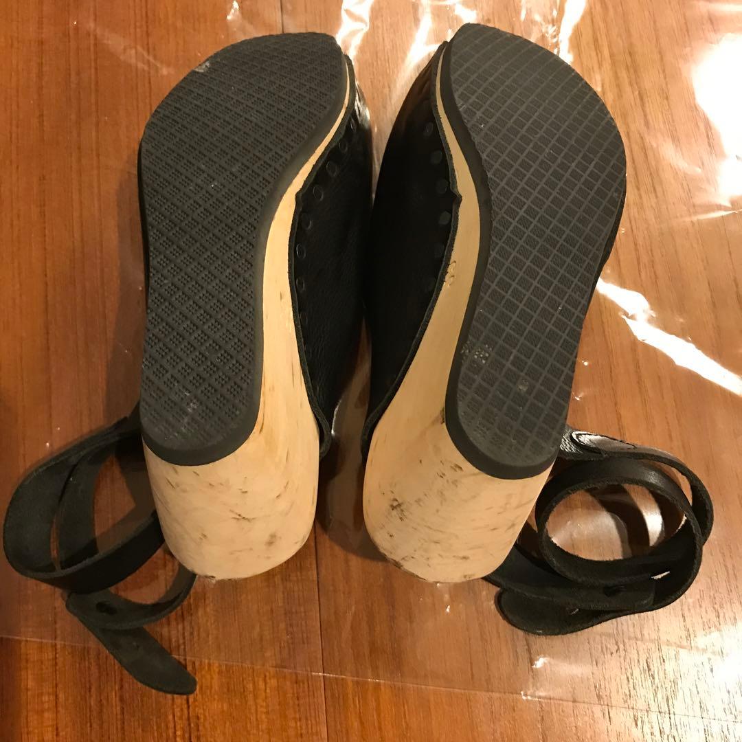 再値下げ　trippen アンクルベルト　ウッドウェッジソール　レザーサンダル