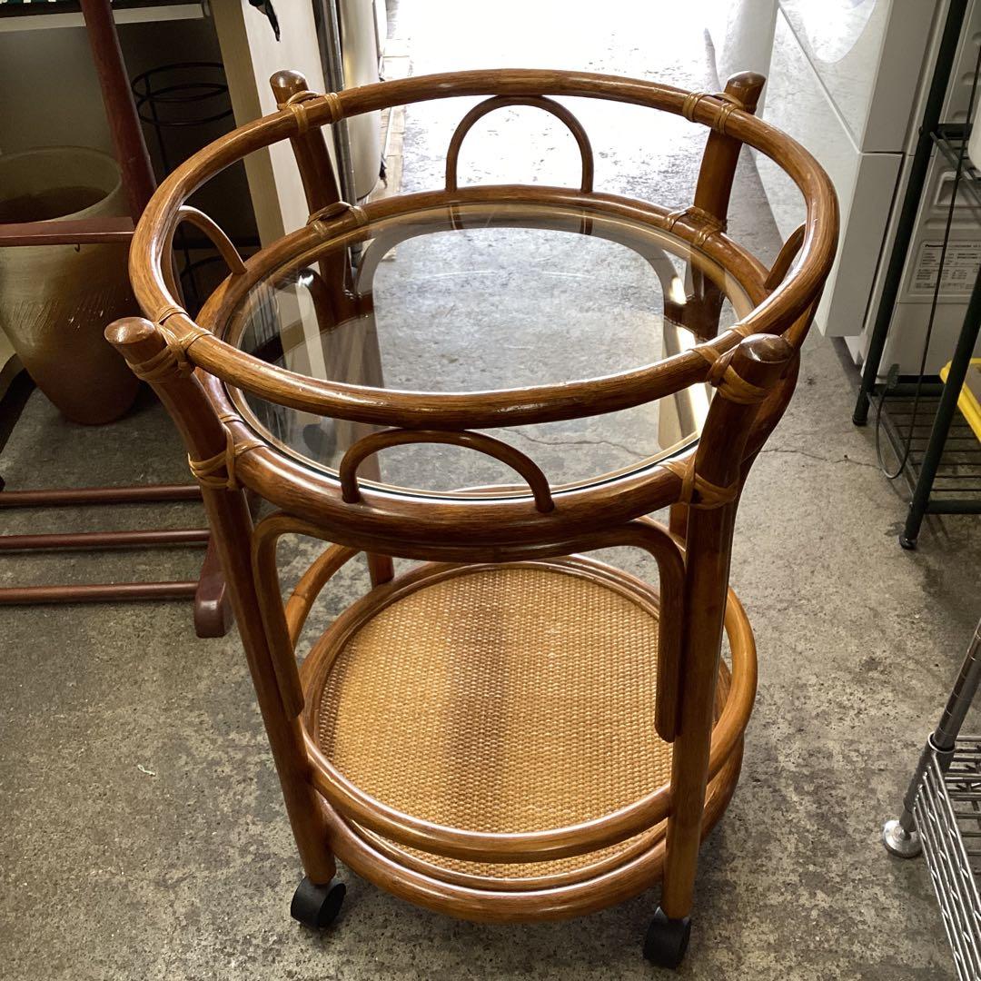 籐家具　サイドテーブル　ワゴン　花台