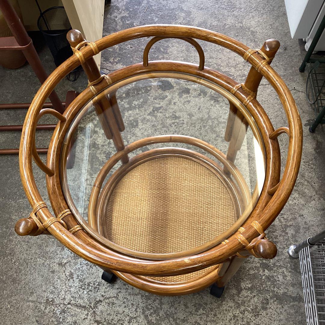 籐家具　サイドテーブル　ワゴン　花台